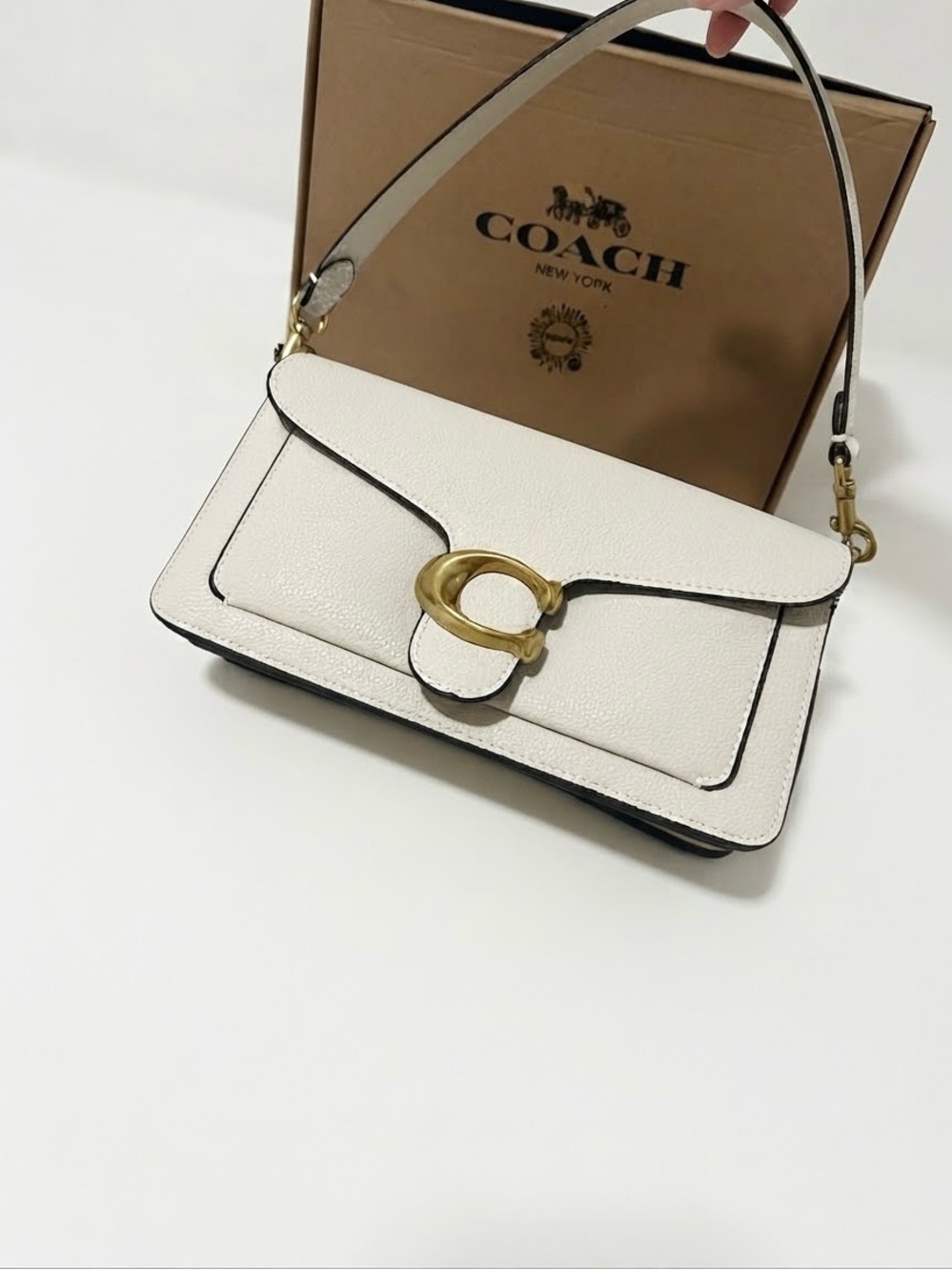 Coach Cream Pebbled Leather Shoulder Bag with Gold C Buckle